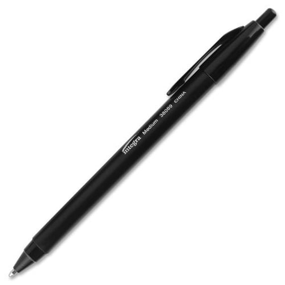 Integra Triangular Barrel Retractable Ballpnt Pens Medium Pen Point - Retractable - Black - Black Plastic Barrel - 12 / Dozen