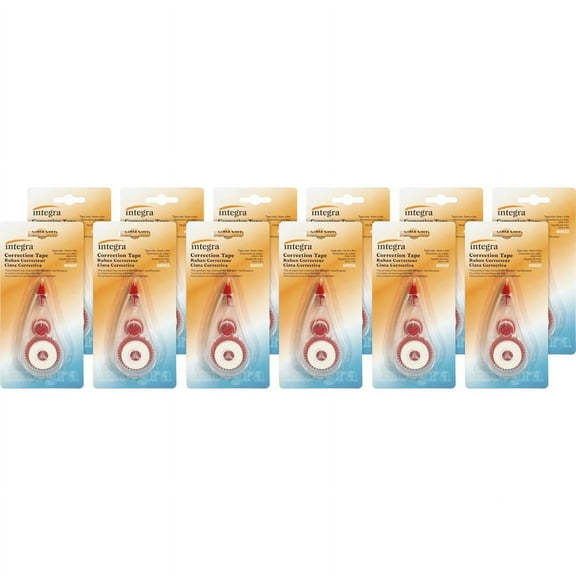 Integra White Correction Tape - 0.20" Width x 19.69 ft Length - White TapeWhite Dispenser - Non-refillable - 12 / Box - White | Bundle of 2 Boxes