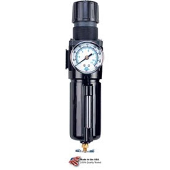 Integral Filter & Regulator with Gauge, Zinc Bowl, 0.5 in. NPT, 250 PSI - Black