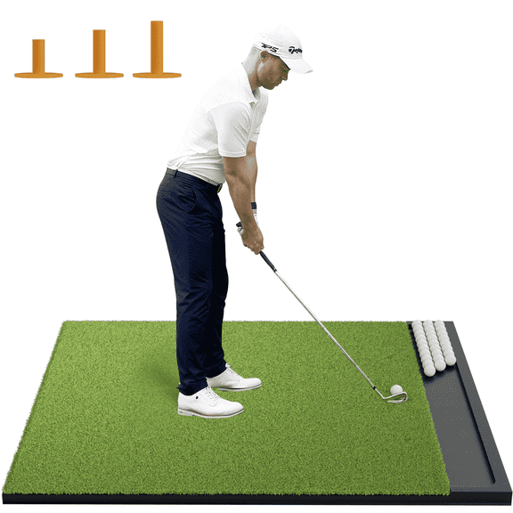 OKESAM 5x4 Feet Golf Mat with Ball Tray, Thickening Artificial Turf for Hitting, Driving, Chipping