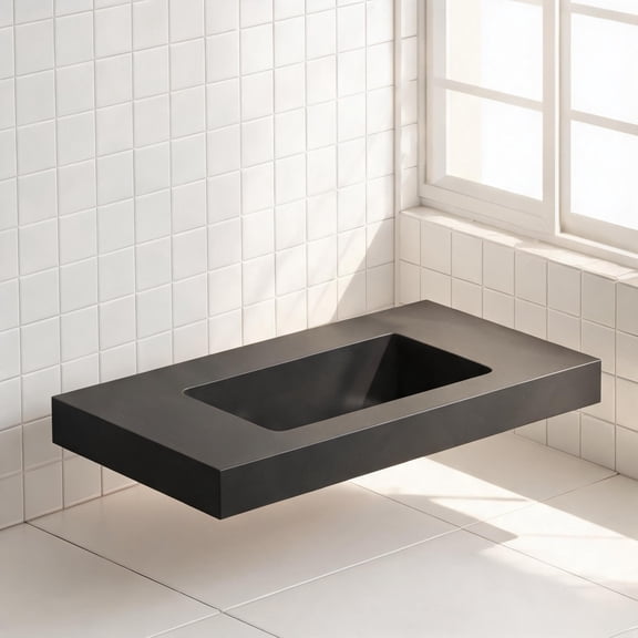 Integrated Bathroom Vanity Basin Jet Black Engineered Quartz Seamless Design for Bathroom Remodel