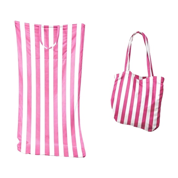 Integrated Beach Towel Bag with Shoulder & Backpack - Portable Swimming Towel, Stylish Geometric Design, Durable Nylon, Perfect for Beach, Travel & Camping,Pink