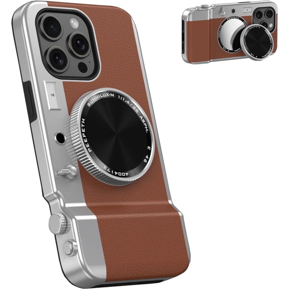 Integrated Camera Phone Case for iPhone 15 Pro Max, Cute 3D Cartoon Retro Bluetooth Camera Phone Case with Mirror Hard PC Back Cover + Soft TPU Protector Compatible with Magsafe Black