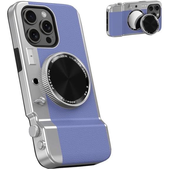 Integrated Camera Phone Case for iPhone 15 Pro Max, Cute 3D Cartoon Retro Bluetooth Camera Phone Case with Mirror Hard PC Back Cover + Soft TPU Protector Compatible with Magsafe Black