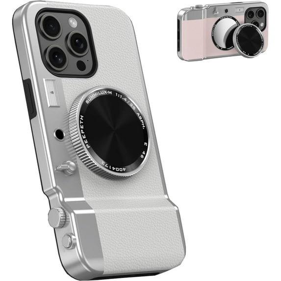 Integrated Camera Phone Case for iPhone 15 Pro Max, Cute 3D Cartoon Retro Bluetooth Camera Phone Case with Mirror Hard PC Back Cover + Soft TPU Protector Compatible with Magsafe Black