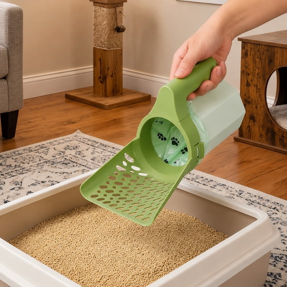 Integrated Cat Litter Scoop with Waste Bin, 2-in-1 Sifting Shovel & Storage Container, Odor-Proof Portable Cleaning Kit for Travel & Home Use