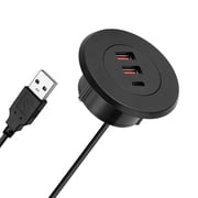 Integrated Desk Charging Dock with USB and Outputs, Round Embedded Mounting Desktop Grommet Hole Power Adapter