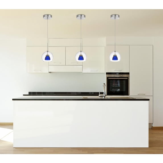 Integrated Dimmable Led Double Glass Mini Pendant Light. 6W, 450 Lumen, 3000K In Frosted Blue