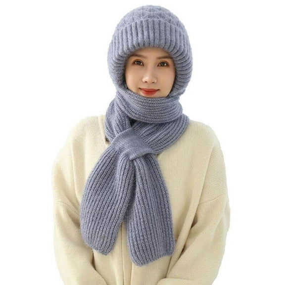 Integrated Ear Protection Windproof Cap Scarf Chunky Knitting CREAM GXS Y2G7