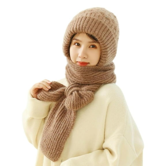 Integrated Ear Protection Windproof Cap Scarf, Elastic Warm Ear Protection Knitted Beanie Hats, Winter Hat and Scarf Set