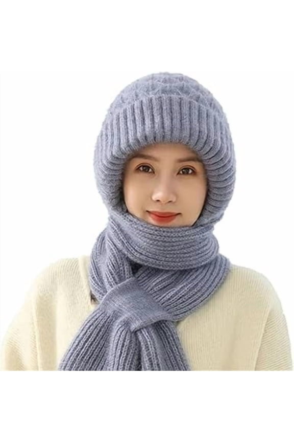 Integrated Ear Protection Windproof Cap Scarf, Winter Warm Knitted Hat Scarf, Thickened and Warm Knitted Hat Scarf for Women
