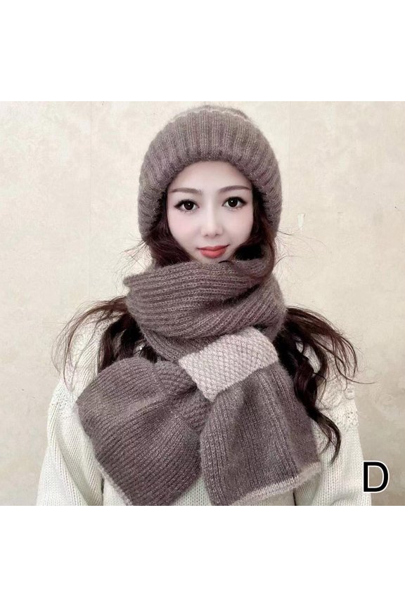 Integrated Ear Protection Windproof Scarf Knitting Thick Warm Ear Guard Hat Scarf Hat Siamese Windproof Set Winter