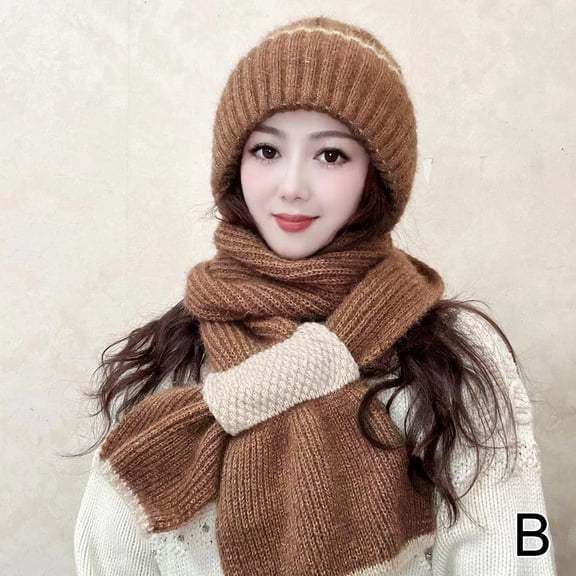 Integrated Ear Protection Windproof Scarf Knitting Thick Warm Ear Guard Hat Scarf Hat Siamese Windproof Set Winter