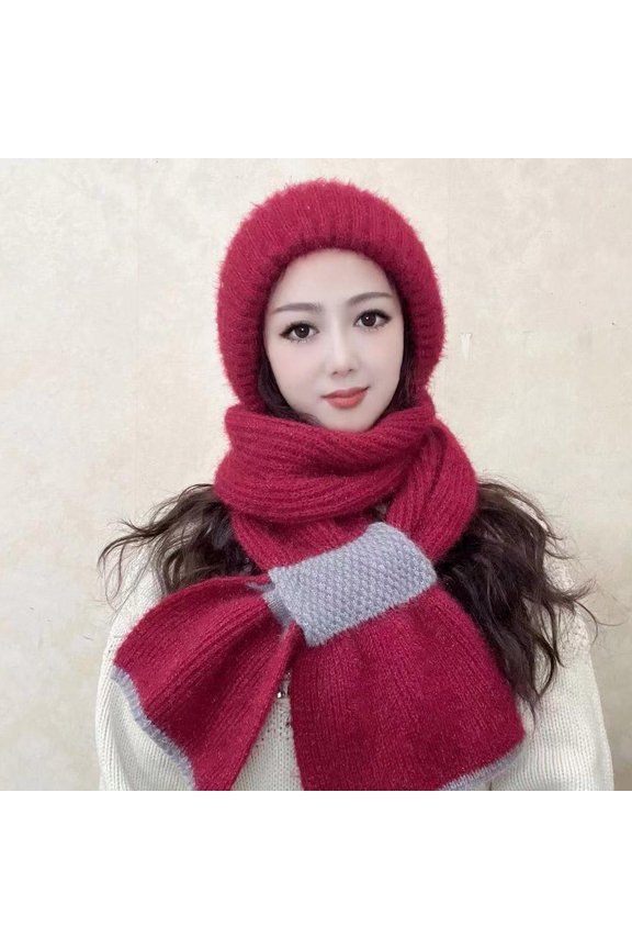 Integrated Ear Protection Windproof Scarf Knitting Thick Warm Ear Guard Winter Windproof Siamese Set Hat Hat Scarf