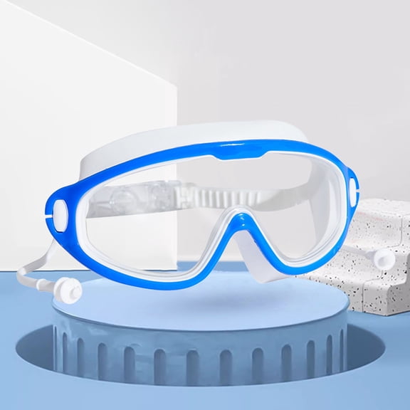Integrated Earplug Swim Goggles Wide View Anti-Fog Leak-Proof Goggles with Ear Protection, Lightweight Comfortable Water Sports Eyewear for- "-Youth"(Light Blue)