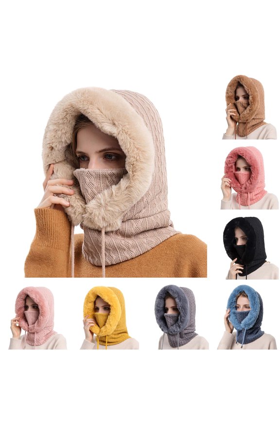 Integrated Hood Cap Winter Warm Hat Cold-Proof Cold-Proof Outdoor Women Headgear Ski Bib Face Riding Hats Coonskin Cap Plaid Winter Hat Lined Winter Hat Trapper Hats for Men with Ear Mad Hat