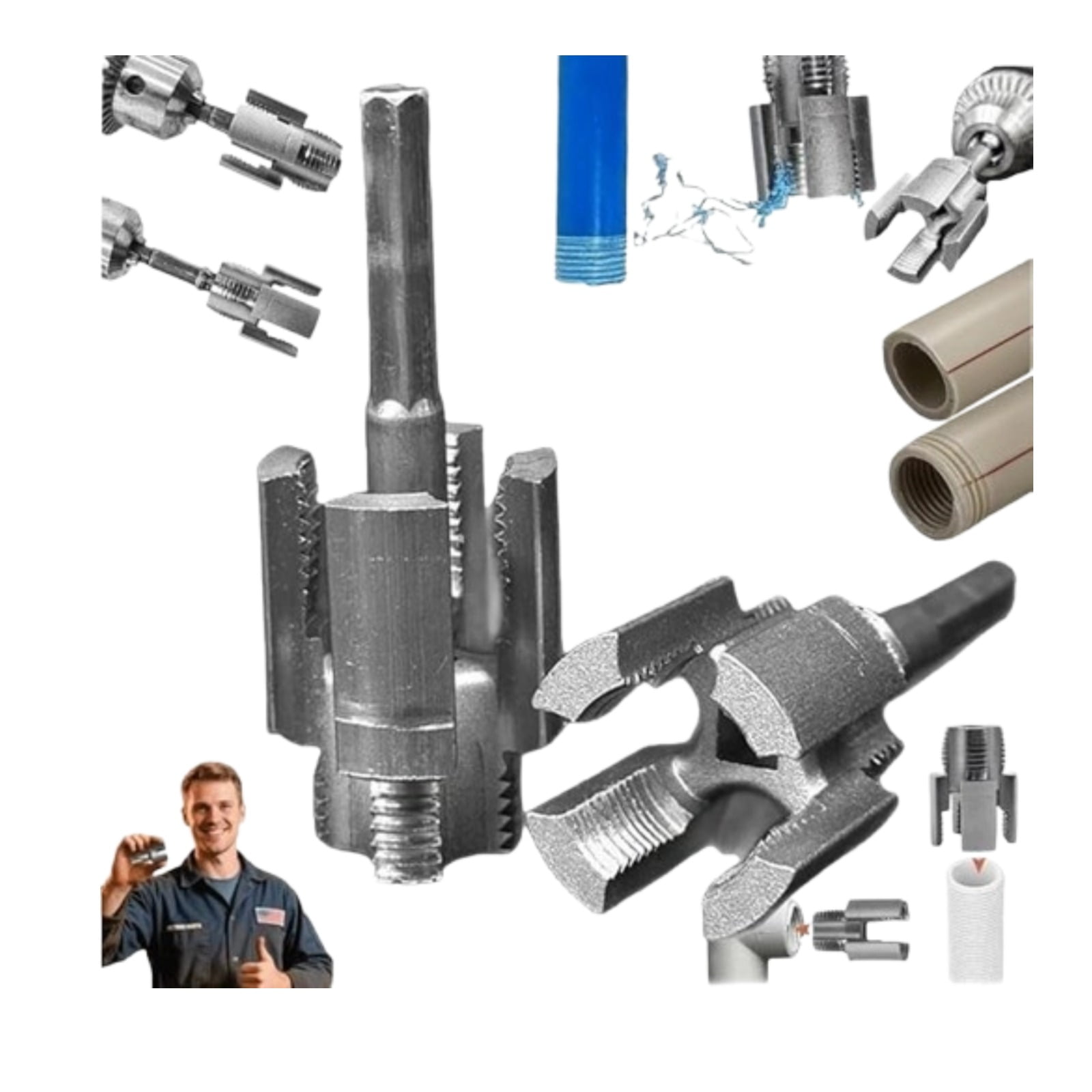 Integrated Internal & External Pipe Threading Tool, 1/2'' 3/4'' 1 ...