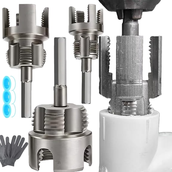Integrated Internal & External Pipe Threading Tool, 1/2" & 3/4" & 1" Water Pipe Internal and External Integrated Threader, Electric Drill Compatible Heavy-Duty Pipe Thread Cutting Tool Set (3pcs)