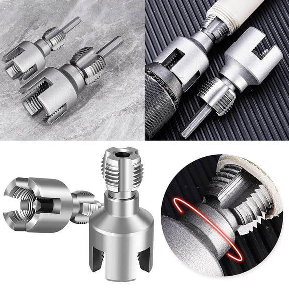 Integrated Internal & External Pipe Threading Tool with 1/2'' & 3/4'' Dies, Electric Drill Compatible 2 in 1 Pipe Threader Kit, Dual-Function Pipe Thread Cutting Tool