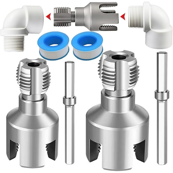Integrated Internal & External Pipe Threading Tool with 1/2'' & 3/4'' Dies, Electric Drill Compatible 2 in 1 Pvc Pipe Threader Kit, Dual-Function Pipe Thread Cutting Tool for Home Repair