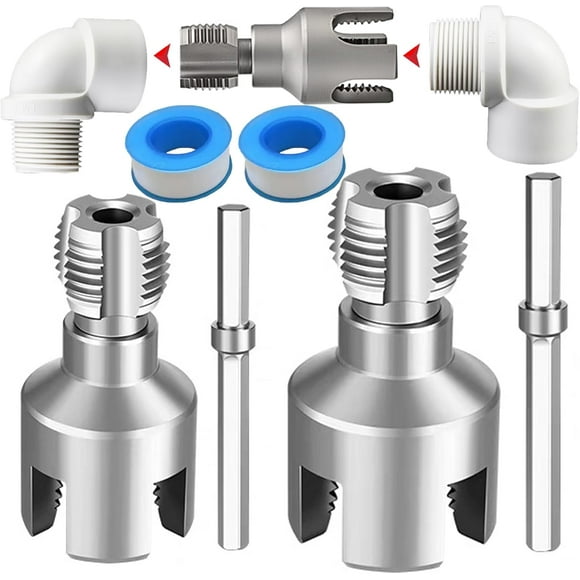 Integrated Internal & External Pipe Threading Tool with 1/2'' & 3/4'' Dies, Electric Drill Compatible 2 in 1 Pvc Pipe Threader Kit, Dual-Function Pipe Thread Cutting Tool for Home Repair