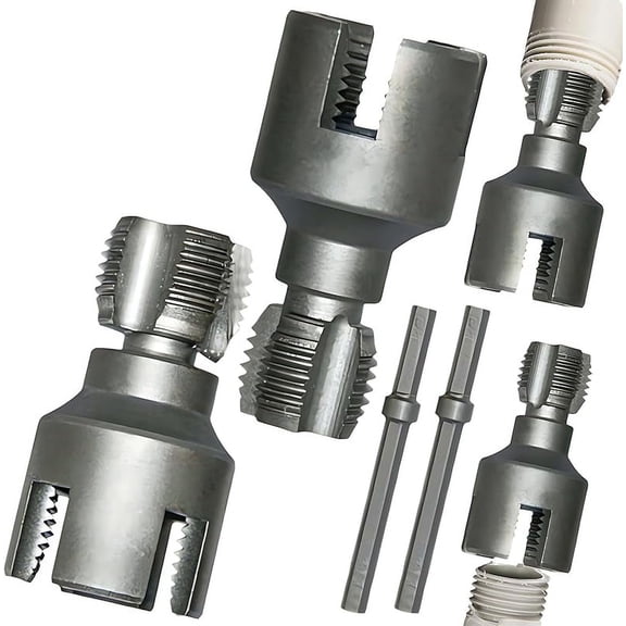 Integrated Internal & External Pipe Threading Tool, 1/2'' 3/4'' Dual-Function Pipe Thread Cutting Tool, Electric Drill Compatible PVC & Plastic Pipe Threader Kit Rethreading Tool Tap Die Set
