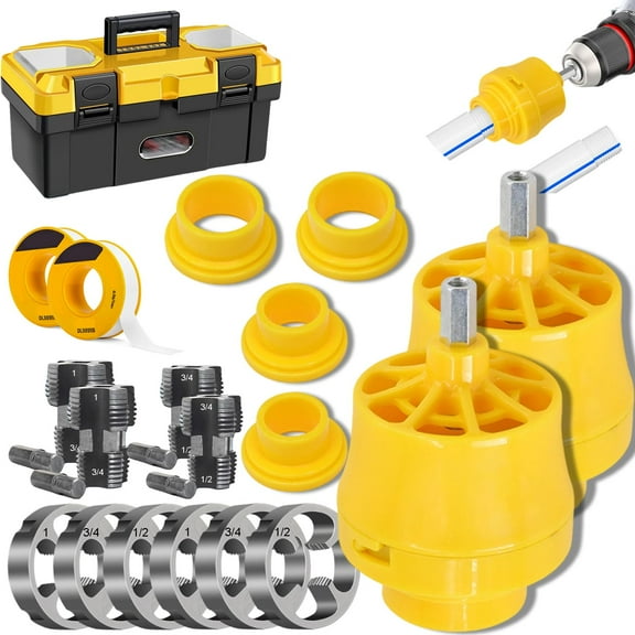Integrated Internal & External Pipe Threading Tool, 2025 Upgraded Pipe Threading Tool for 1/2" (DN 15) 3/4" (DN 20) 1"(DN 25), Pipe Threading Tool for PVC, Electric Drill Compati (2Sets)
