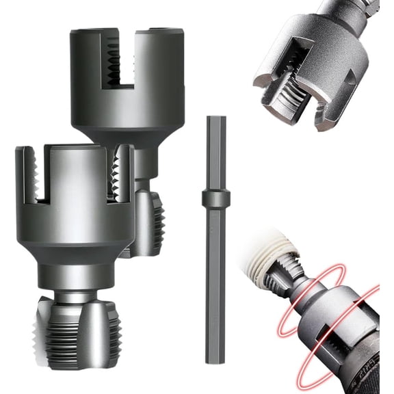 Integrated Internal & External Pipe Threading Tool, Dual-Function Pipe Thread Cutting Tool, 1/2'' 3/4'' Dies, Electric Drill Compatible PVC & Plastic Pipe Threader Kit for Home Repair (1/2"*2)