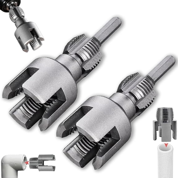 Integrated Internal & External Pipe Threading Tool, Electric Drill Compatible 2-in-1 PVC Pipe Threader Kit with 1/2" (DN15) & 3/4"(DN20) Die Sizes for Plumbing Repairs-PVC Thread Maker (2PCS 1/2")