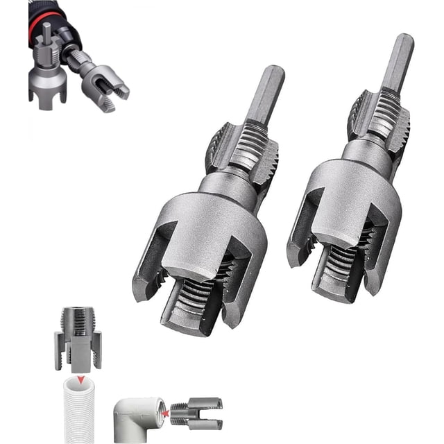 Integrated Internal & External Pipe Threading Tool, Electric Drill Compatible PVC Pipe Threader Kit, Suitable for 1/2 Inch and 3/4 Inch Plastic Pipes (1/2 in and 3/4 in)