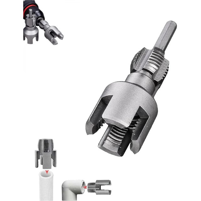 Integrated Internal & External Pipe Threading Tool, Electric Drill Compatible PVC Pipe Threader Kit, Suitable for 1/2 Inch and 3/4 Inch Plastic Pipes (1/2 in)