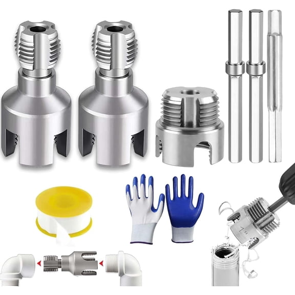 Integrated Internal & External Pipe Threading Tool, PVC Threading Tool, 1/2in 3/4 1inch Pipe Tapping And Threading Tool, Alloy Steel Steel Pipe Threading Tool for Plumbing Maintenance(1''+1/2"+3/4")