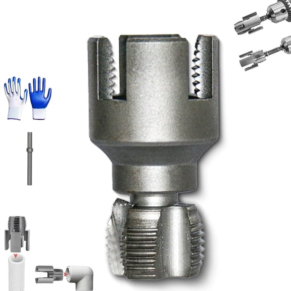 Integrated Internal & External Pipe Threading Tool, Pipe Thread Cutting Tool, 1/2in and 3/4in Pipes Sizes Rethreading Tools, Internal and External Integrated Threader (3/4")