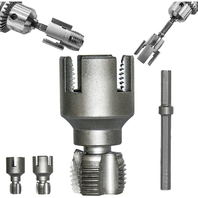 Integrated Internal & External Pipe Threading Tool, Pipe Thread Cutting Tool, Electric Drill Compatible Pvc Pipes Threader Kit, Garden Hose Thread Die, 1/2", 3/4" (B)