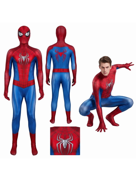 Integrated Mask Spider Hero Suit, Halloween Cosplay Outfit With One-Piece Web-Themed Costume With A Connected Full-Coverage Head Section for Halloween Costume Parties and Cosplay Events