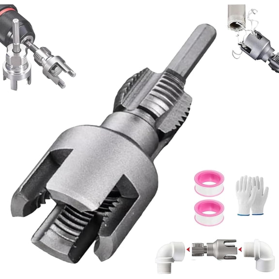 Integrated Pipe Threading Tool, Dual-Function 1/2" & 3/4" PVC Pipe Threader for Electric Drill, Internal & External Water Pipe Thread Cutter Kit for Home Plumbing Repair