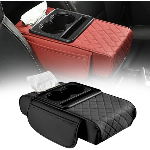 Integrated Pressurized Multifunctional Car Armrest Heightening Pad, Car Center Console Cover Memory Foam Car Armrest Cushion & Arm Rest (Black)