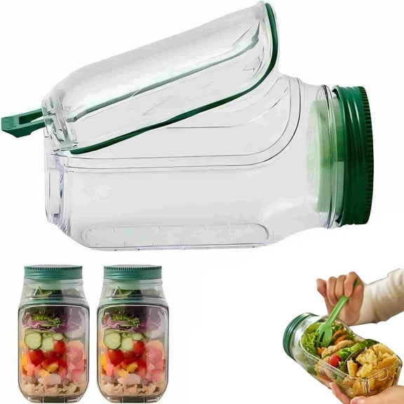 Integrated Salad Jar Mason Jar Salad Container With Side Opening，Portable Salad Container, Snack Box With Lid, Suitable For Home, Outdoor, Travel And Party (1 pcs)
