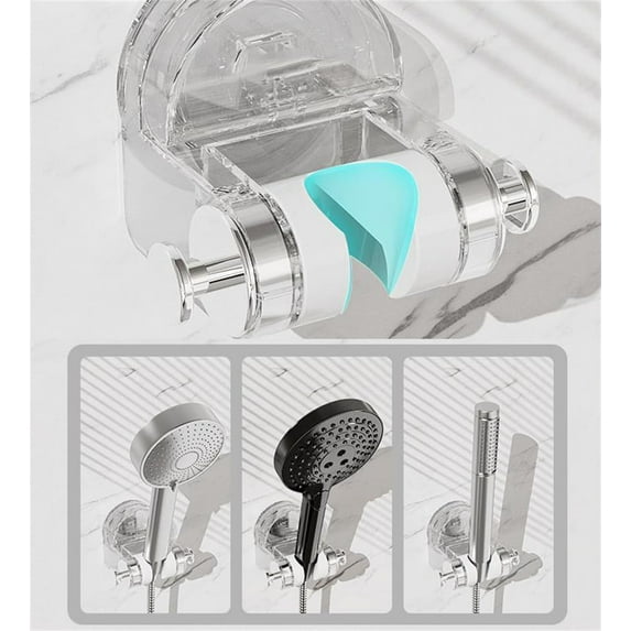 Integrated Suction Cup Shower Rack, 2024 Upgrade Adjustable Wall Mounting Shower Holder, No Drill Suction Cup Shower Rack Reusable Portable Shower Head Rack Suction Cup Shower Shelf, White