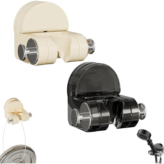 Integrated Suction Cup Shower Rack Wall Mounted Non Perforated Shower Fixture, Adjustable Removable Shower Head Holder for Bathroom, Apartment, Dorm Use Universal Fit for Most Shower Heads (Set*3)