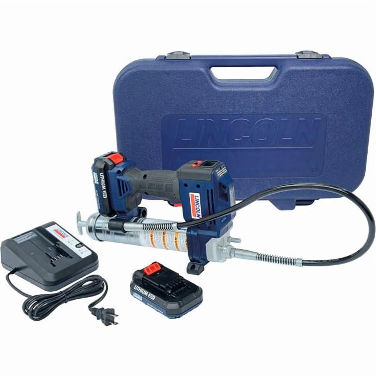 Integrated Supply Network B3214851 Lincoln Lubrication Power Luber 20V Lithium Ion Cordless Grease Gun Kit with 2 Batteries - Black & Blue