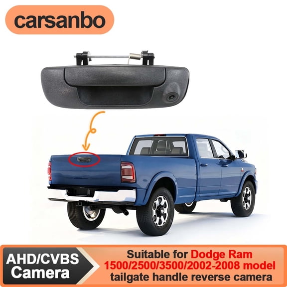 Integrated Tailgate Handle Backup Rear View Camera Fits 2002-2008 Dodge Ram 1500 2500 Pickup 1500 2500 3500 IP68 Waterproof Color Night Vision, CVBS AHD Signal Switchable