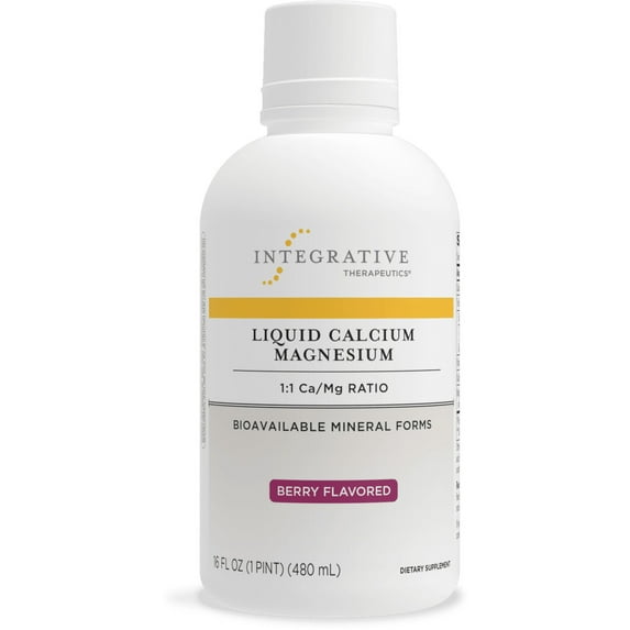 Integrative Therapeutics Liquid Calcium Magnesium - 1:1 Ca to Mg Ratio - with Vitamin D3 - Supplement for Men and Women - Berry Flavor - Gluten Free - 16 fl oz