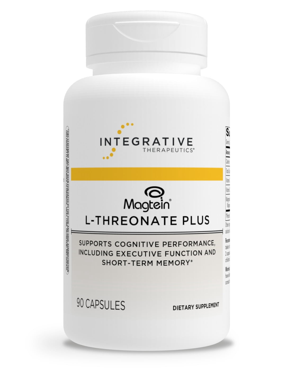 Integrative Therapeutics Magtein L-Threonate Plus - Brain Function Supplement to Support Short-Term Memory* - Includes Vitamin C, D3 & Magnesium - Dairy-Free & Gluten-Free - 90 Capsules (30 Servings)