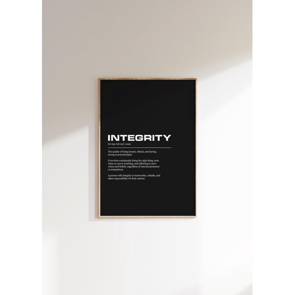 Integrity Definition Inspirational Office Poster, Unframed Paper Poster 8x10in