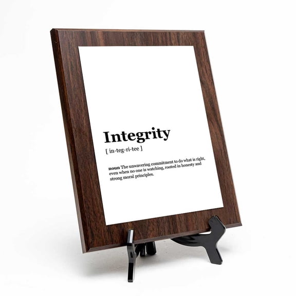 Integrity Dictionary Definition, Wooden Frame 5x7 Decorative Wall Plaque With Easel Acrylic Stand | Elegant Minimalist Design | Inspirational Typographic Decoration