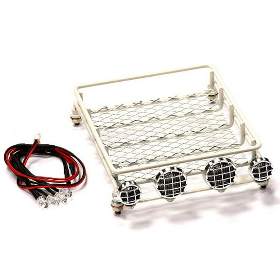 Integy RC Toy Model Hop-ups C24594WHITE T11 Realistic 1/10 Scale Metal Luggage Tray with 4 LED Adj. Spot Light 154x108mm