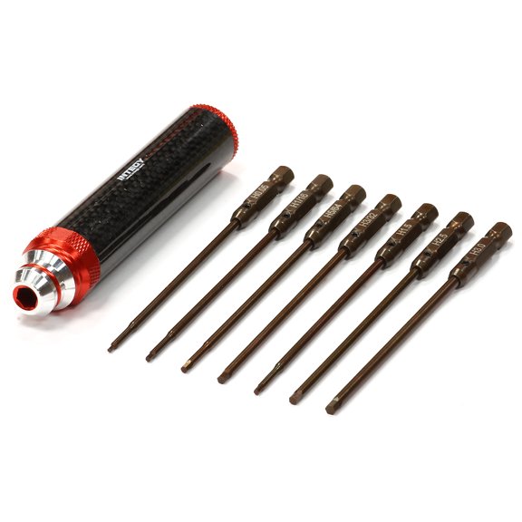 Integy RC Toy Model Hop-ups C24868RED QuickPit Spring Steel Allen Hex (7) Wrench Set w/ Carbon Fiber Handle