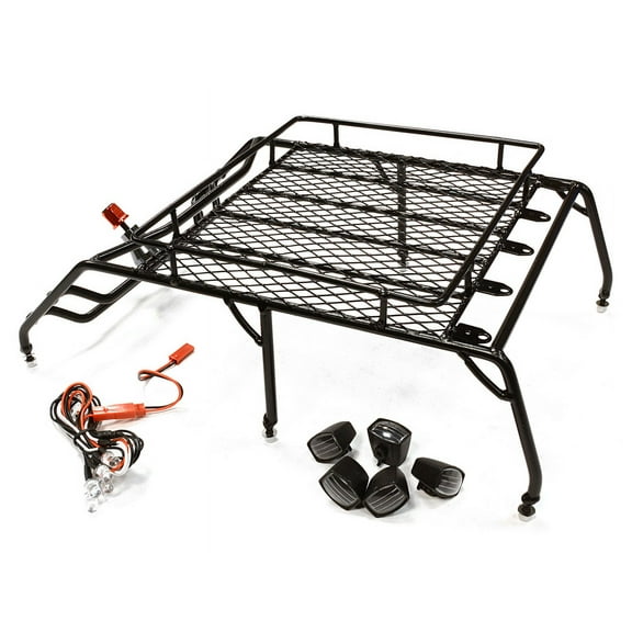 Integy RC Toy Model Hop-ups C26167BLACK Realistic 1/10 Scale Metal Luggage Tray 267x169mm with 5 LED Spot Light Set