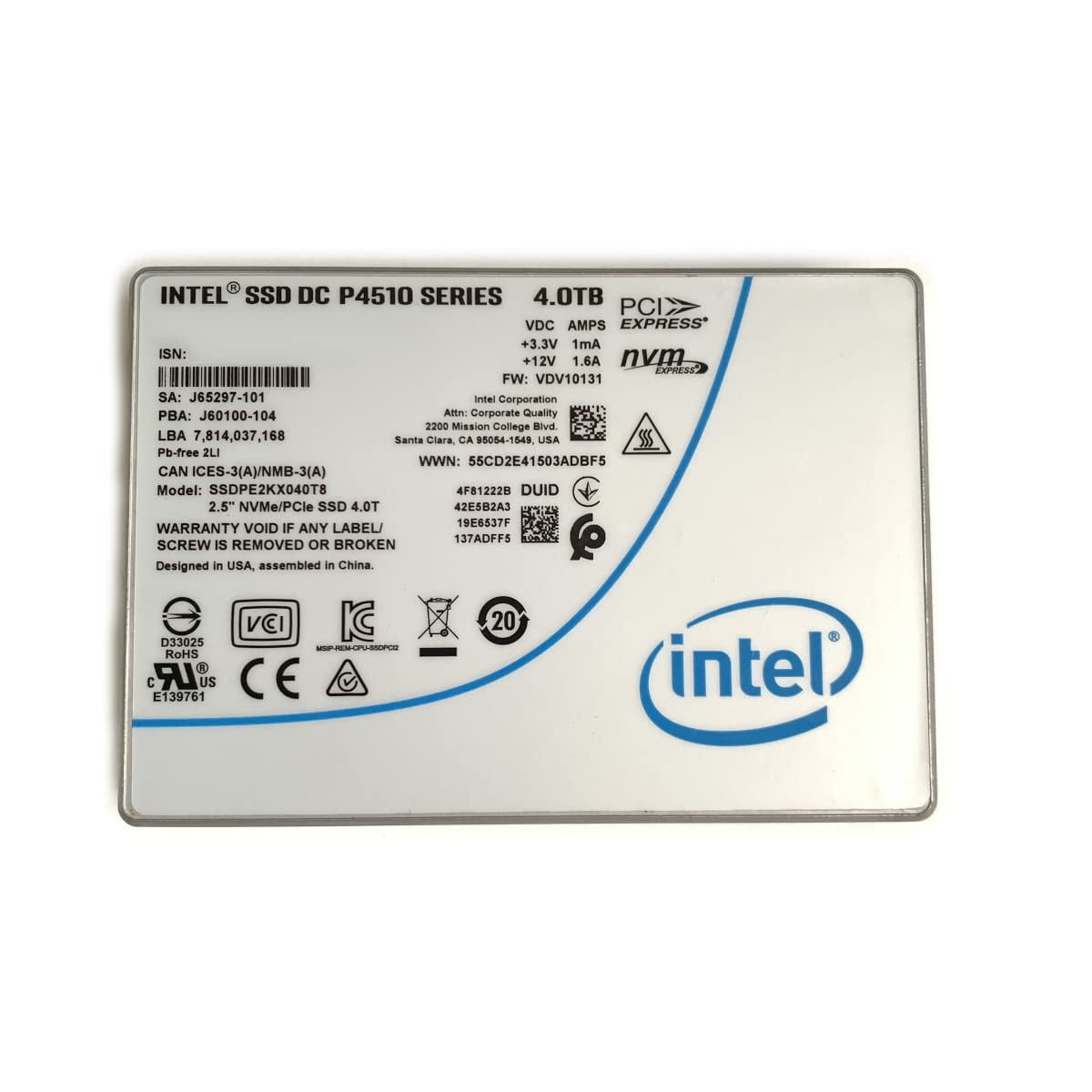 Intel P4510 4TB U.2 NVMe SSD - Enterprise Solid State Drive For Servers & Workstations